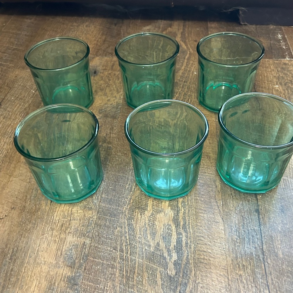 Luminarc Arcoroc 10 Panel Working Glass Teal Tumbler 500 Vintage France Set of 6